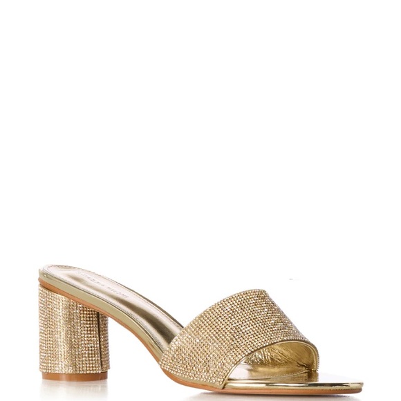 Metallic Gold Embellished Crystal High Heel Sandals - Picture 3 of 5